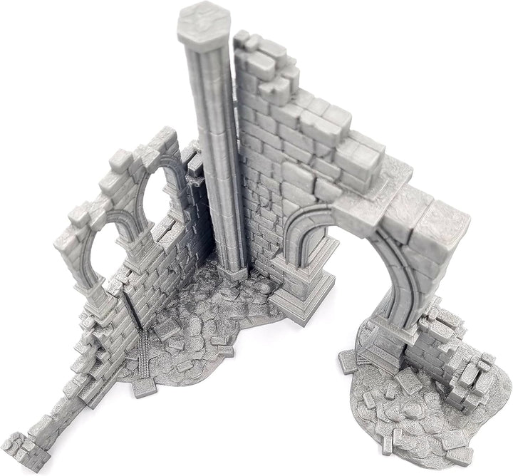 QP3D - Battle Ruined Building Wall, Terrain Scenery for Tabletop & RPG 28-32mm Miniatures Wargame Pr