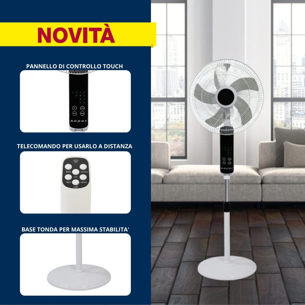 BEPER VE.112 Standventilator Touch Screen - Ventilator mit Fernbedienung, 55 W, 45 cm Touchscreen, T
