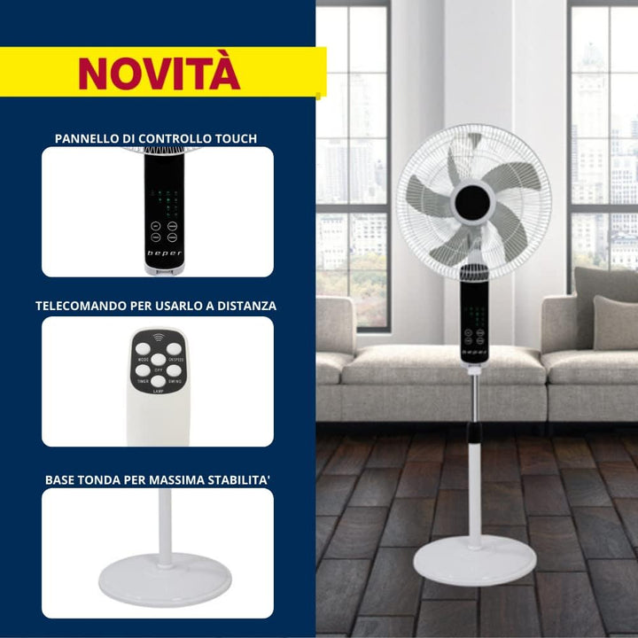 BEPER VE.112 Standventilator Touch Screen - Ventilator mit Fernbedienung, 55 W, 45 cm Touchscreen, T