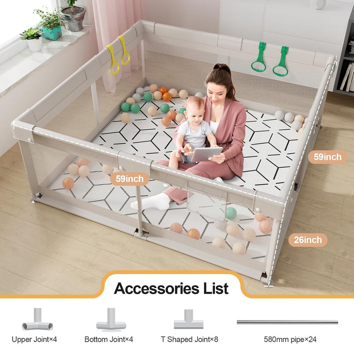 150x150 cm Baby Laufgitter mit Matte, Laufstall Baby mit Matratze (150X150X65 cm)