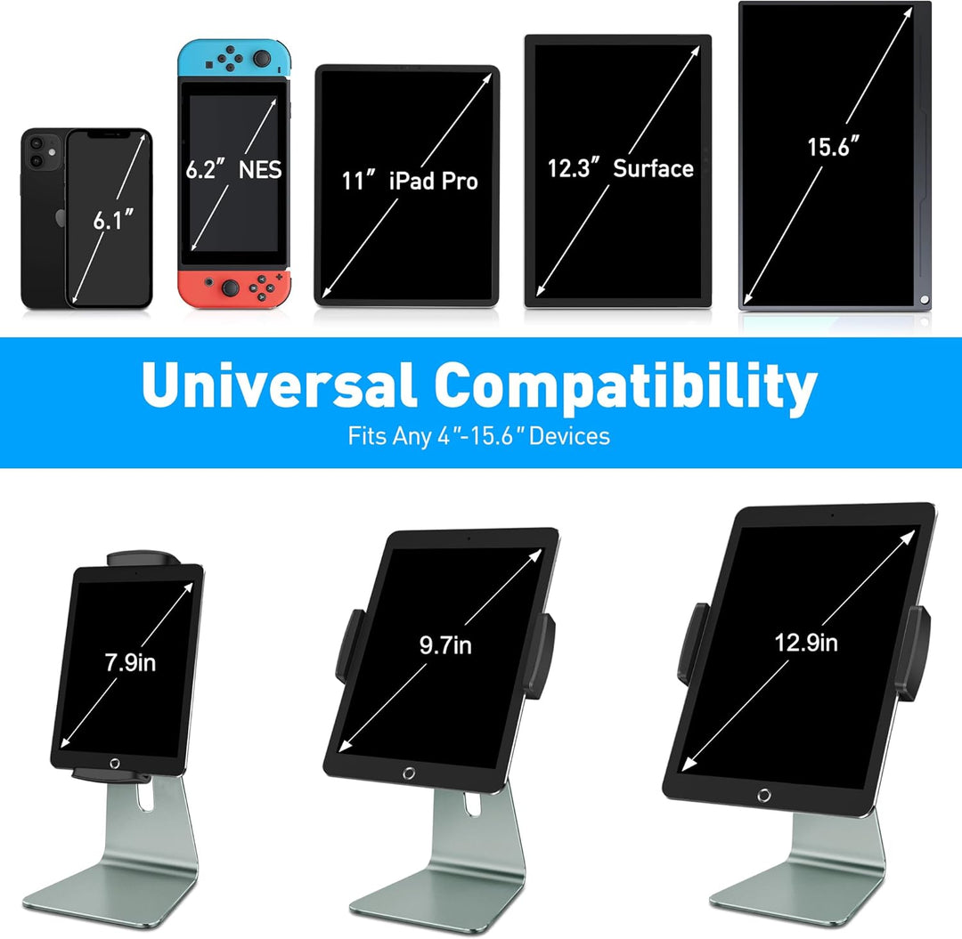 AboveTEK Verstellbarer Aluminium-Tablet-Ständer, 360° drehbarer Display-Halter für 7–12,9 Zoll iPad