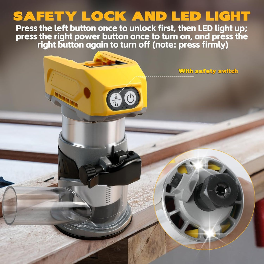 Kabelloser Power-Router kompatibel mit Dewalt 18/20 V Akku, bürstenloser Holzfräser, 5 Geschwindigke