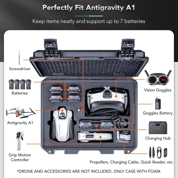 Lykus Titan AA100 Wasserdicht Tasche/Koffer/Case für Antigravity A1 Drone Bundles,Unterstützt 7 Akku