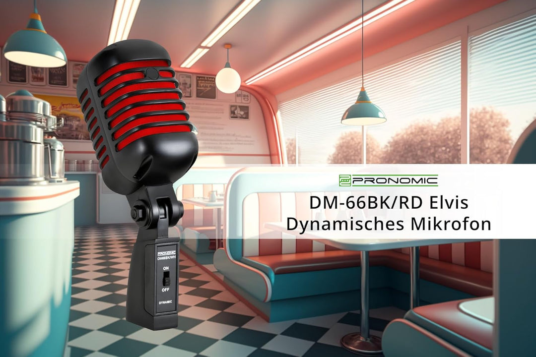 Pronomic DM-66BK/RD Mikrofon Dynamisches Vintage Gesangsmikrofon Retro Vocal Mikrofon (Frequenzgang: