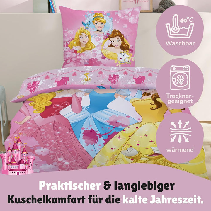 Warme Prinzessinnen Winter Bettwäsche · Rosa Fleece Mädchenbettwäsche 135x200 80x80 cm · 2-TLG. Kind
