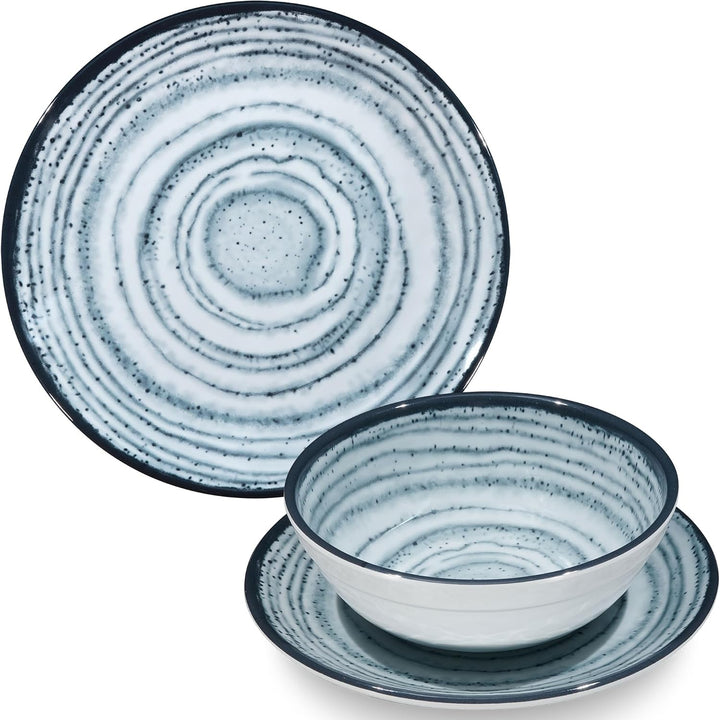Melamin Geschirr Set Schiefer 4 Personen Blau Wohnwagen Camping Picknick 12 Teile - Geschirr, 12 Tei