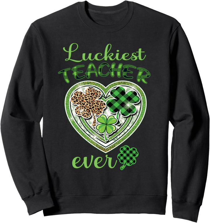 St Patricks Day Luckiest Teacher Ever Buffalo Plaid Women Sweatshirt