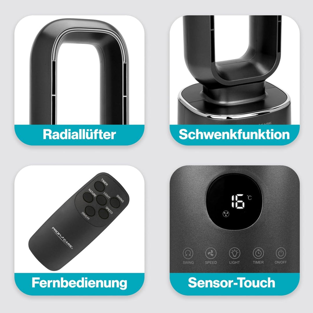 ProfiCare® Ventilator leise | flügelloser Turmventilator | mit Schwenkfunktion | 86cm hoch | inkl. F