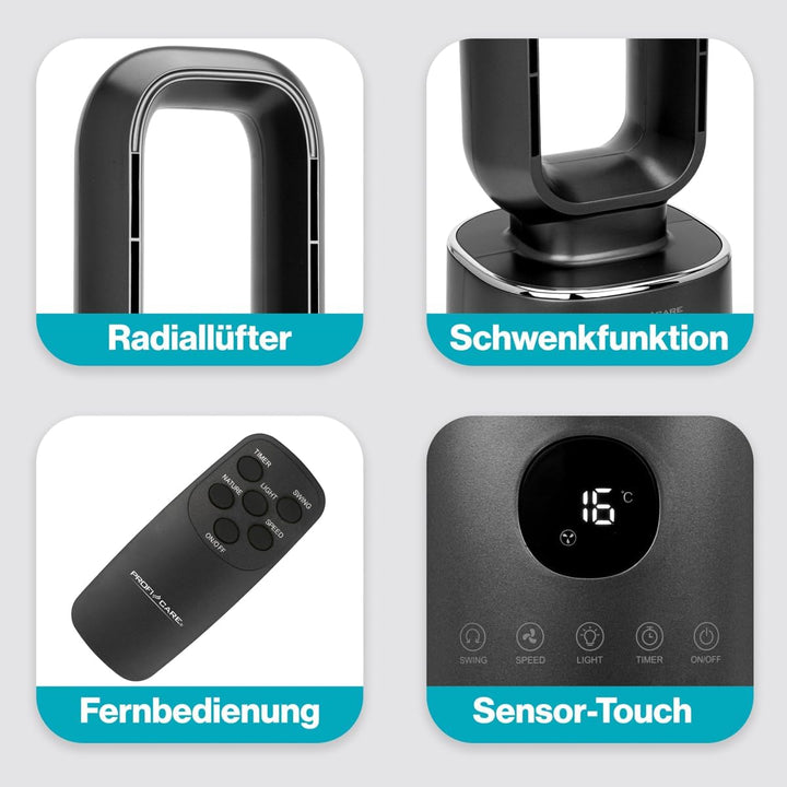 ProfiCare® Ventilator leise | flügelloser Turmventilator | mit Schwenkfunktion | 86cm hoch | inkl. F