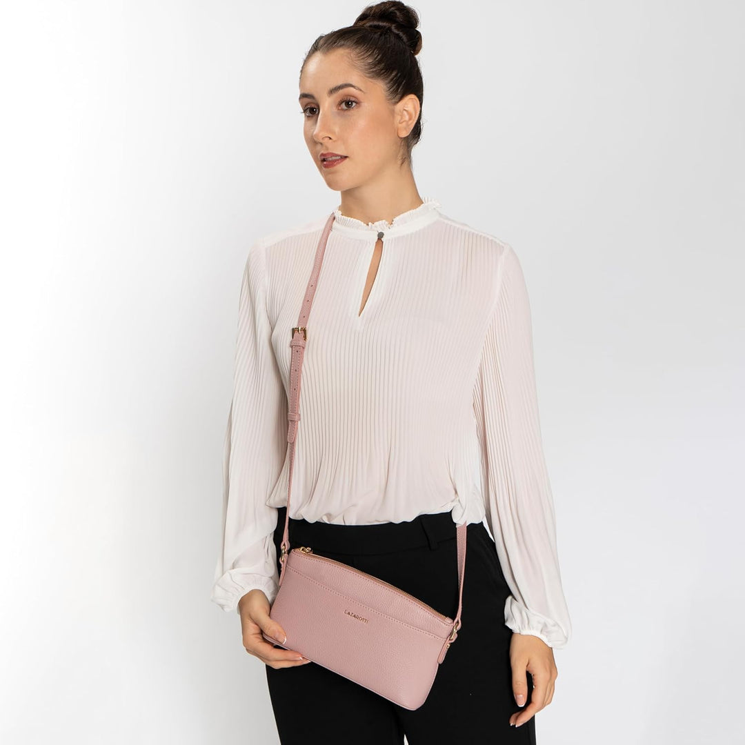 Lazarotti Bologna Leder Umhängetasche Damen | verstellbarer Schultergurt | mittelgrosse Crossbody Ba