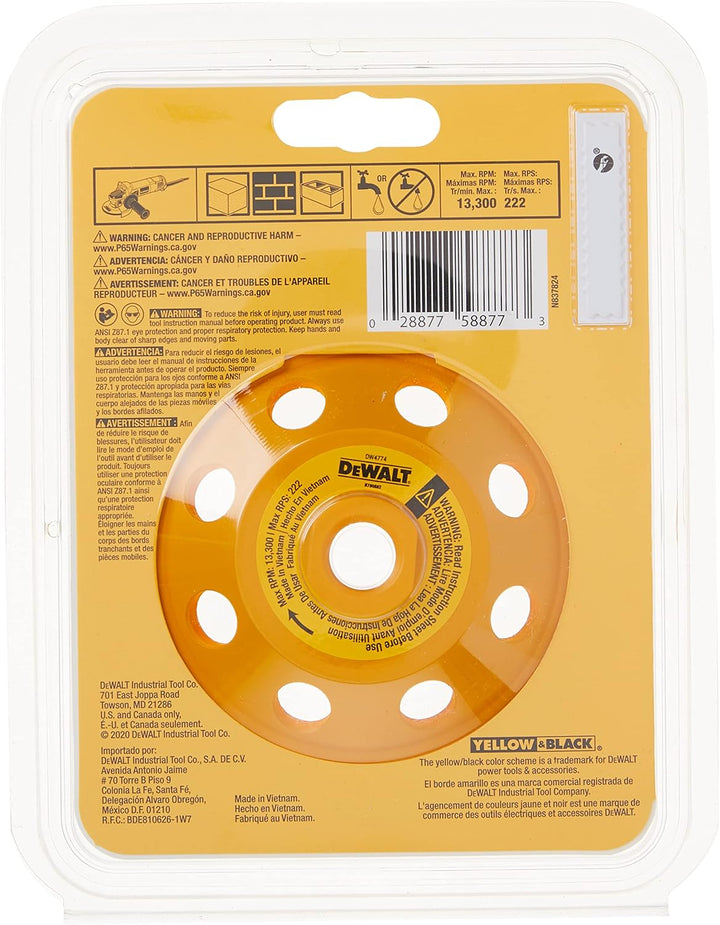 DEWALT Schleifscheibe, zweireihig, Diamantbecher, 4-1/2 Zoll (DW4774) 1-(Pack), 1-(Pack)