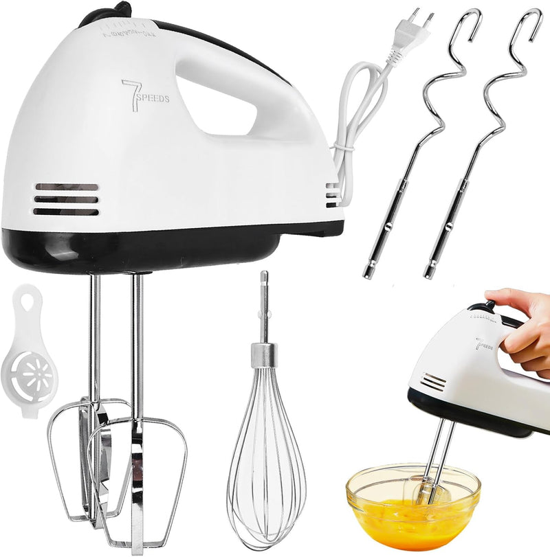 Elektrisch Handrührgerät: 7 StuFen Rührgerät Handmixer mit Ergonomischer Griff, Elektrischer Schneeb