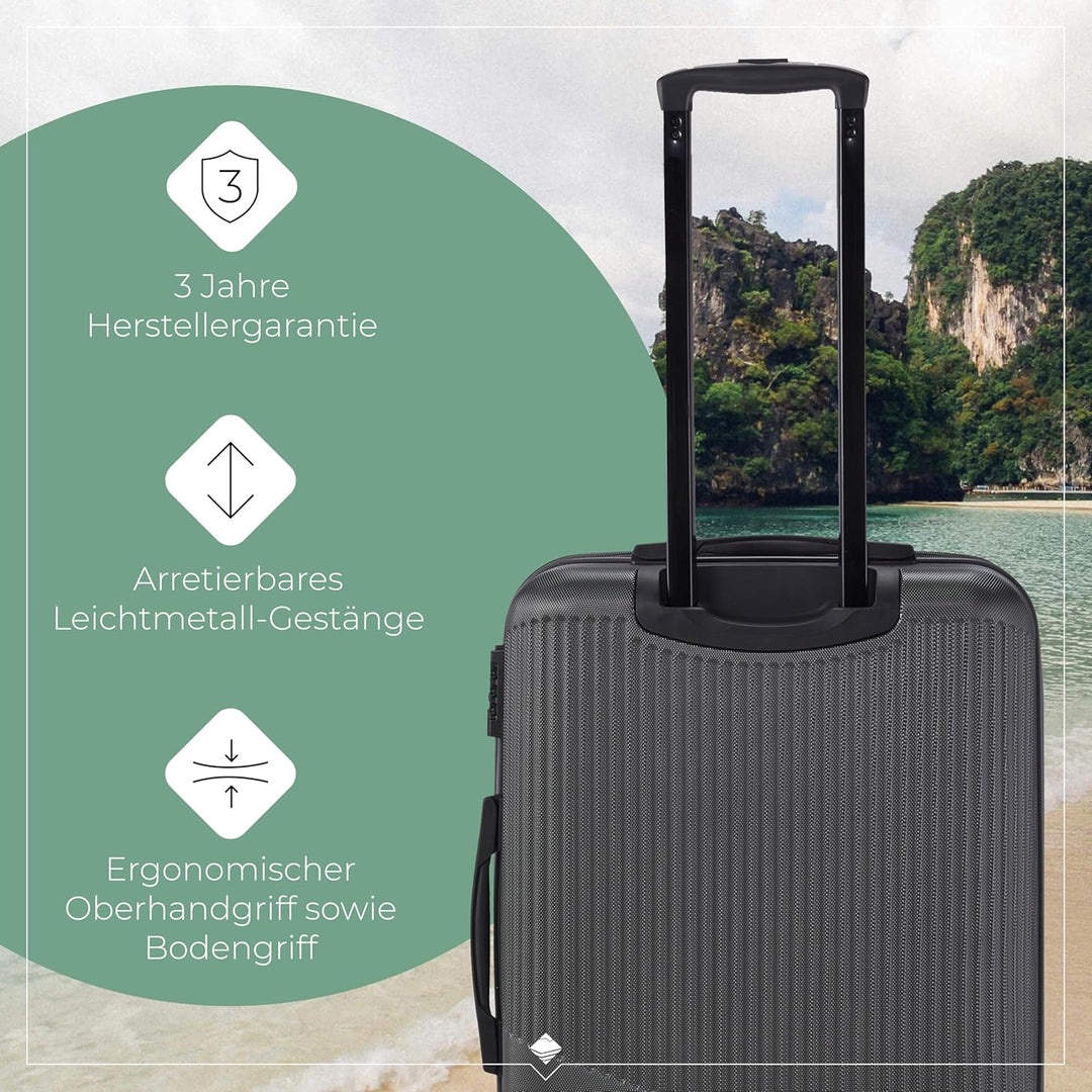 travelite 4-Rad Koffer Set 3 teilig Grössen L/M/S, Gepäck Serie BALI: ABS Hartschalen Trolleys mit T