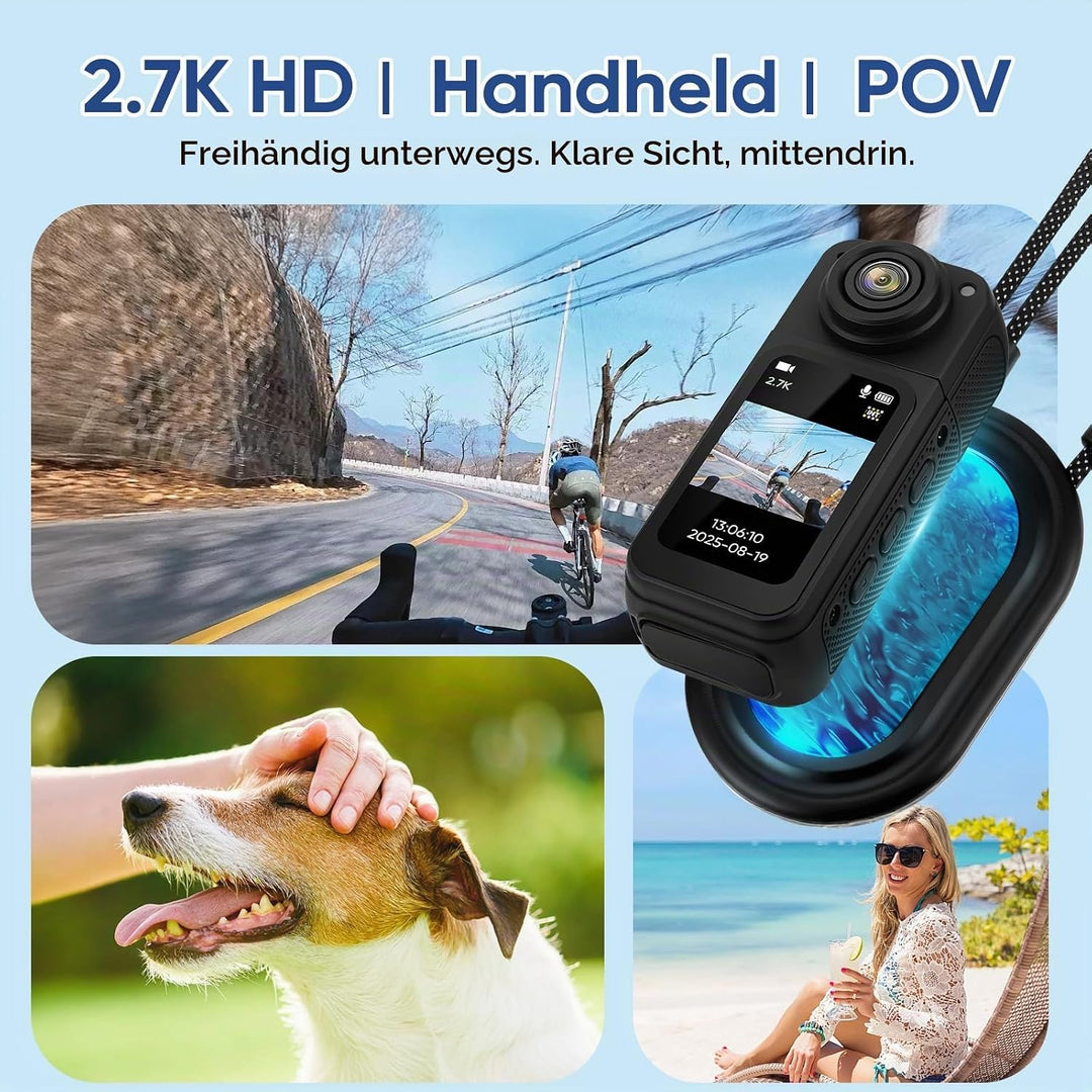 WiFi Action Cam 2.7K 1080P, 180° Drehbares 1,47-Zoll Display &amp; APP-Steuerung, Sportkamera, Motorrad