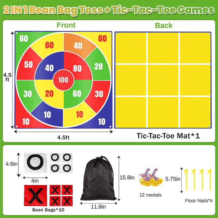 2-in-1 Riesen-Oster-Sitzsack-Wurf & grosser Tic Tac Toe Outdoor-Spiele für Kinder und Erwachsene, 1,