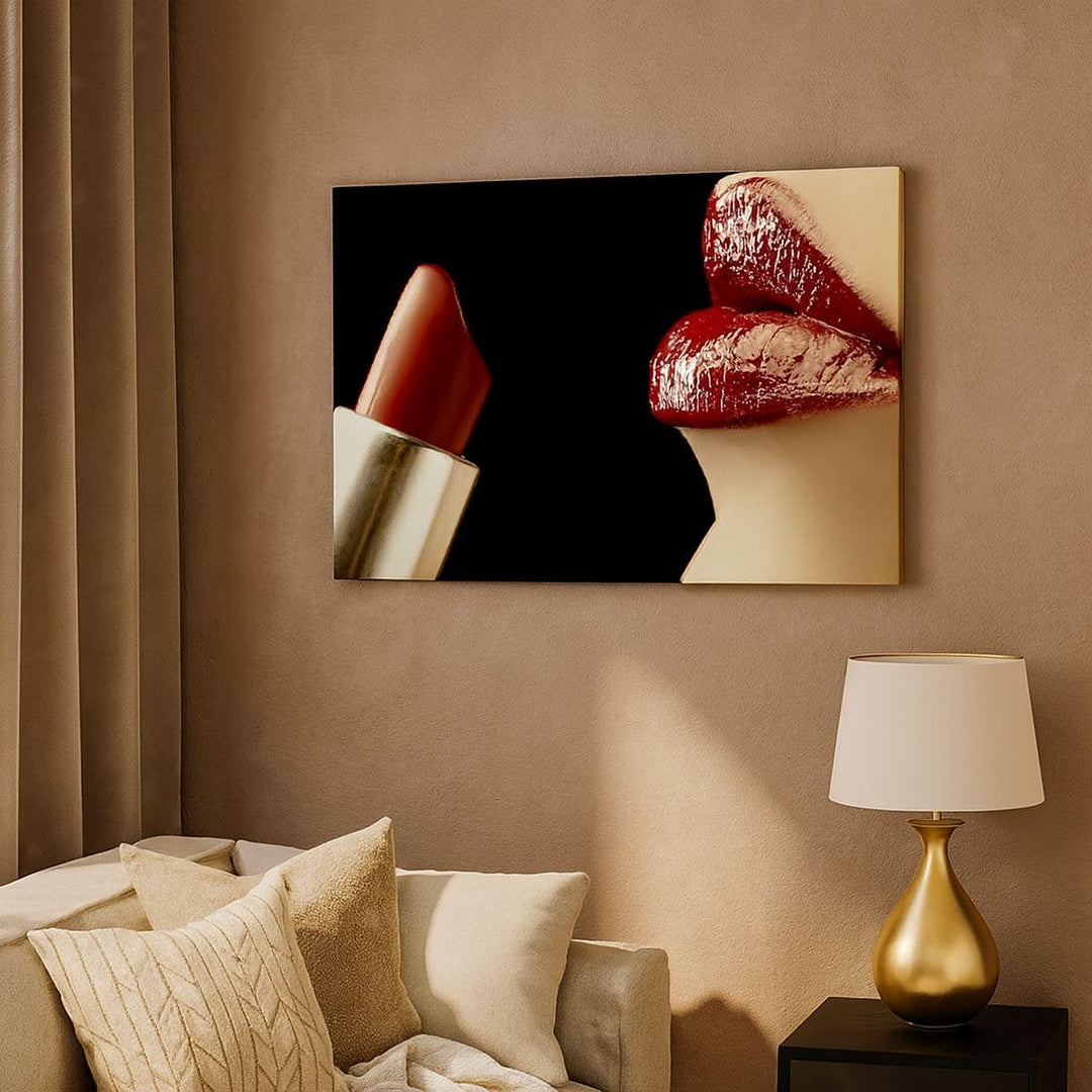 Bilder auf Leinwand Frau rote Lippen Lippenstift Gesicht Leinwandbild 70x50cm Wandbilder Dekoration