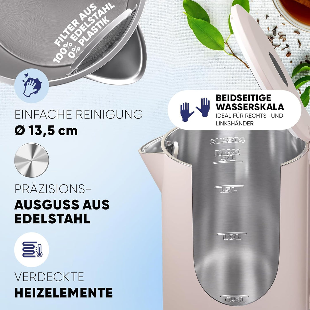 Stillstern Wasserkocher mit Edelstahl Filter [1,7L - 2200W] Wasserkocher mit Präzisionsausguss und A