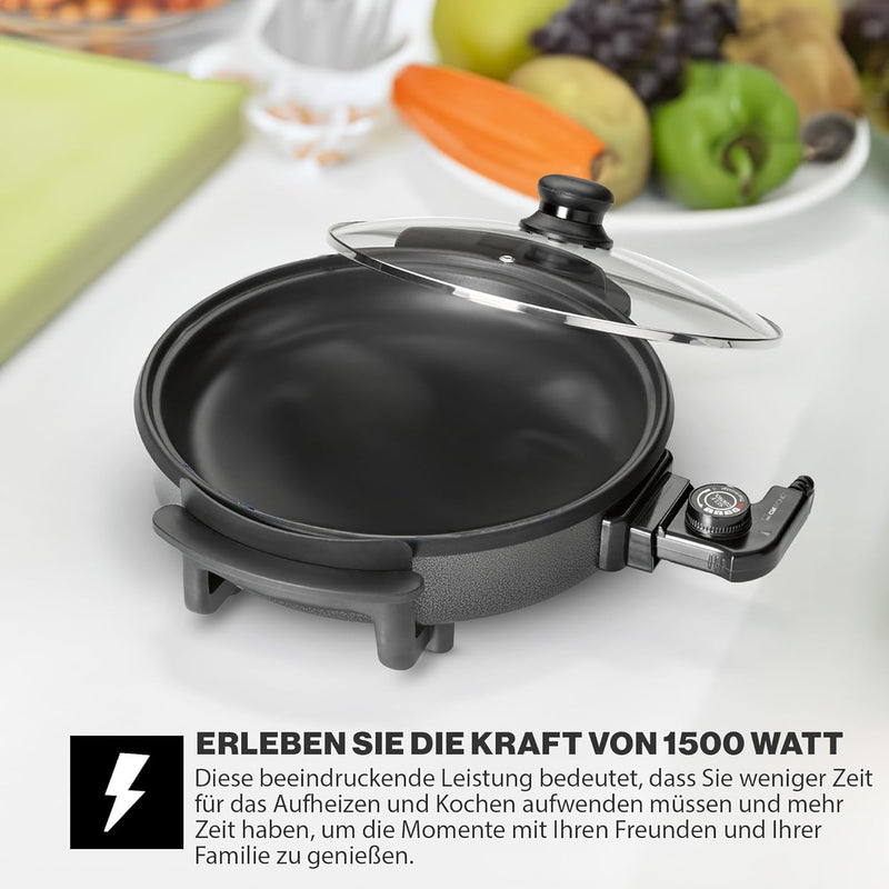 Clatronic® Partypfanne | Multifunktionspfanne zum Kochen, Braten, Dünsten und Warmhalten | Antihaftb