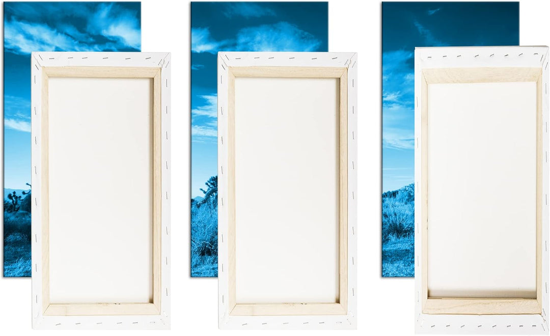 deyoli beeindrucken Wüstenlandschaft Format 120x80 3Teilig Effekt: Monocrome Blau als Leinwandbild,