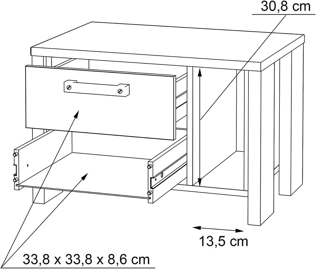 FORTE Clif Nachttisch mit 2 Schubladen, Holzwerkstoff, Old – Wood Vintage/ Betonoptik Dunkelgrau, 62