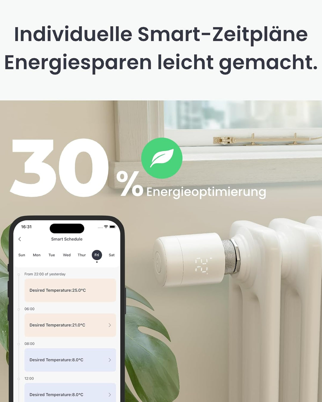 SwitchBot Smart Heizkörperthermostat, Bluetooth-Thermostat mit App-Streuerung&Zeitplanung, Energiese