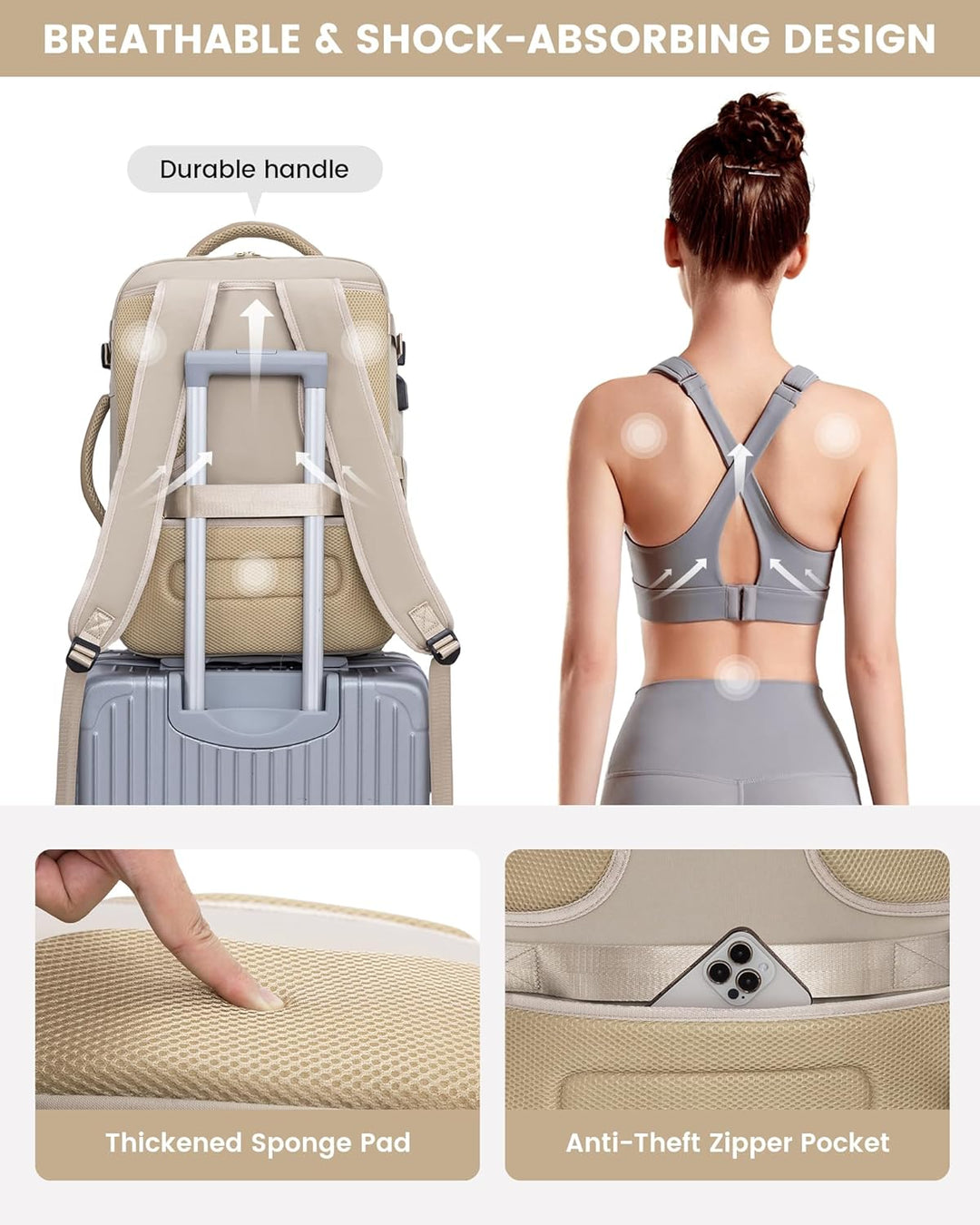 LOVEVOOK Reiserucksack Damen Gross 40L Handgepäck Tasche für Flugzeug 18 zoll Laptop Reisetasche Was