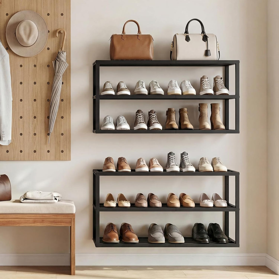 HOOBRO Schuhregal Wandmontage, 2er-Set, Schuhregal Wand, Hängende Schuhablage, Schuhorganizer aus Me