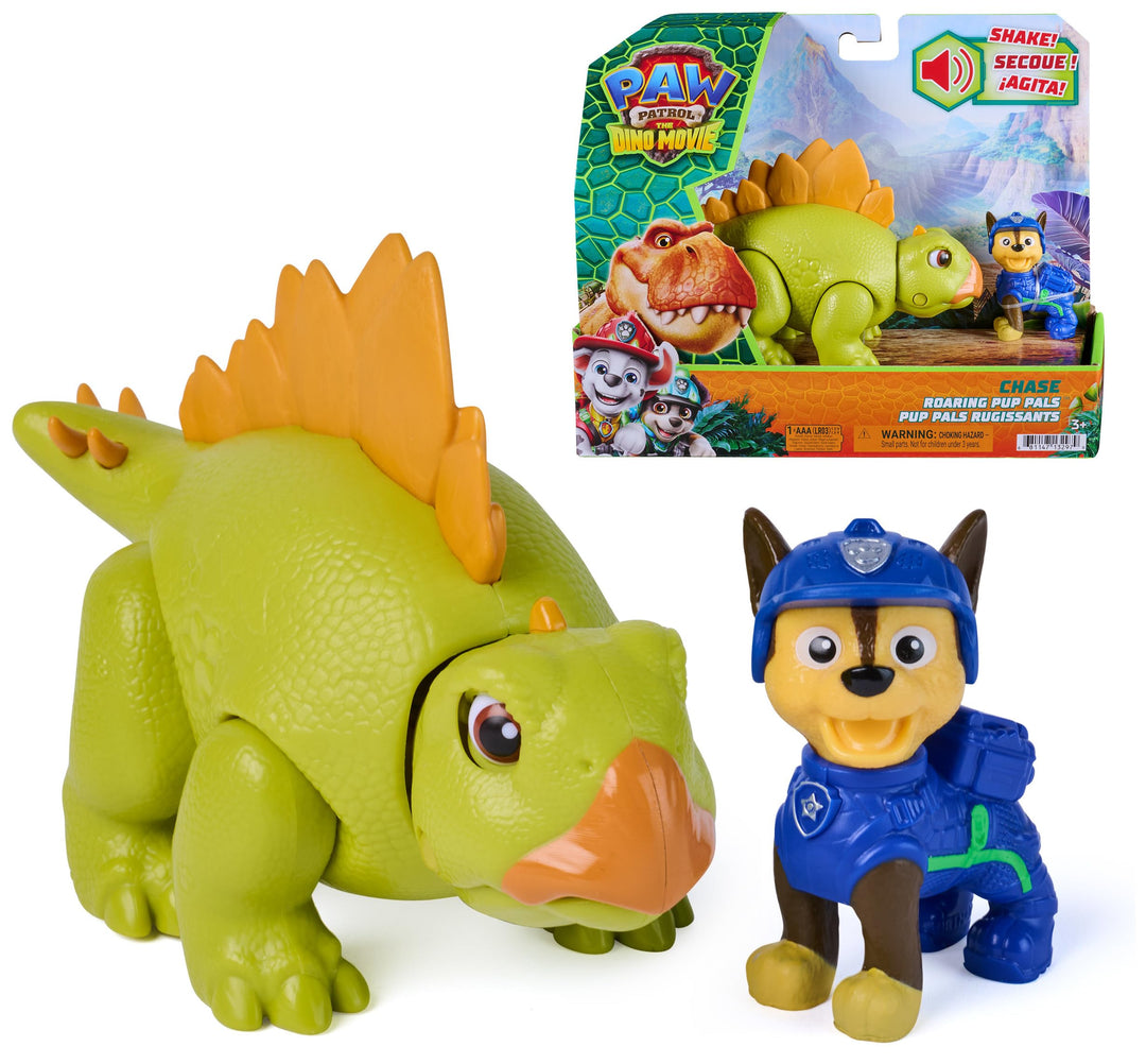 PAW PATROL: Der Dino Film, Roaring Pups, Chase-Figur & Stegosaurus-Dino, der durch Bewegung mit real