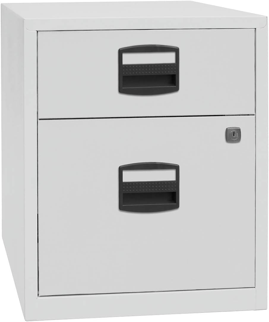 Bisley Home mobiler Beistellschrank PFA, 1 Universalschublade, 1 HR-Schublade, Metall, 645 Lichtgrau