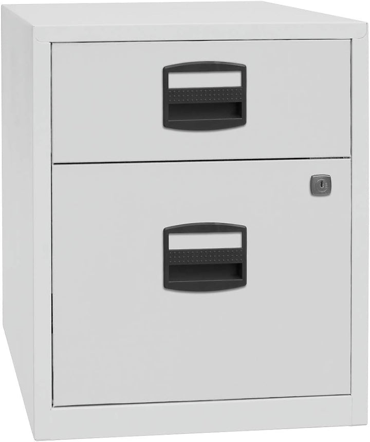 Bisley Home mobiler Beistellschrank PFA, 1 Universalschublade, 1 HR-Schublade, Metall, 645 Lichtgrau