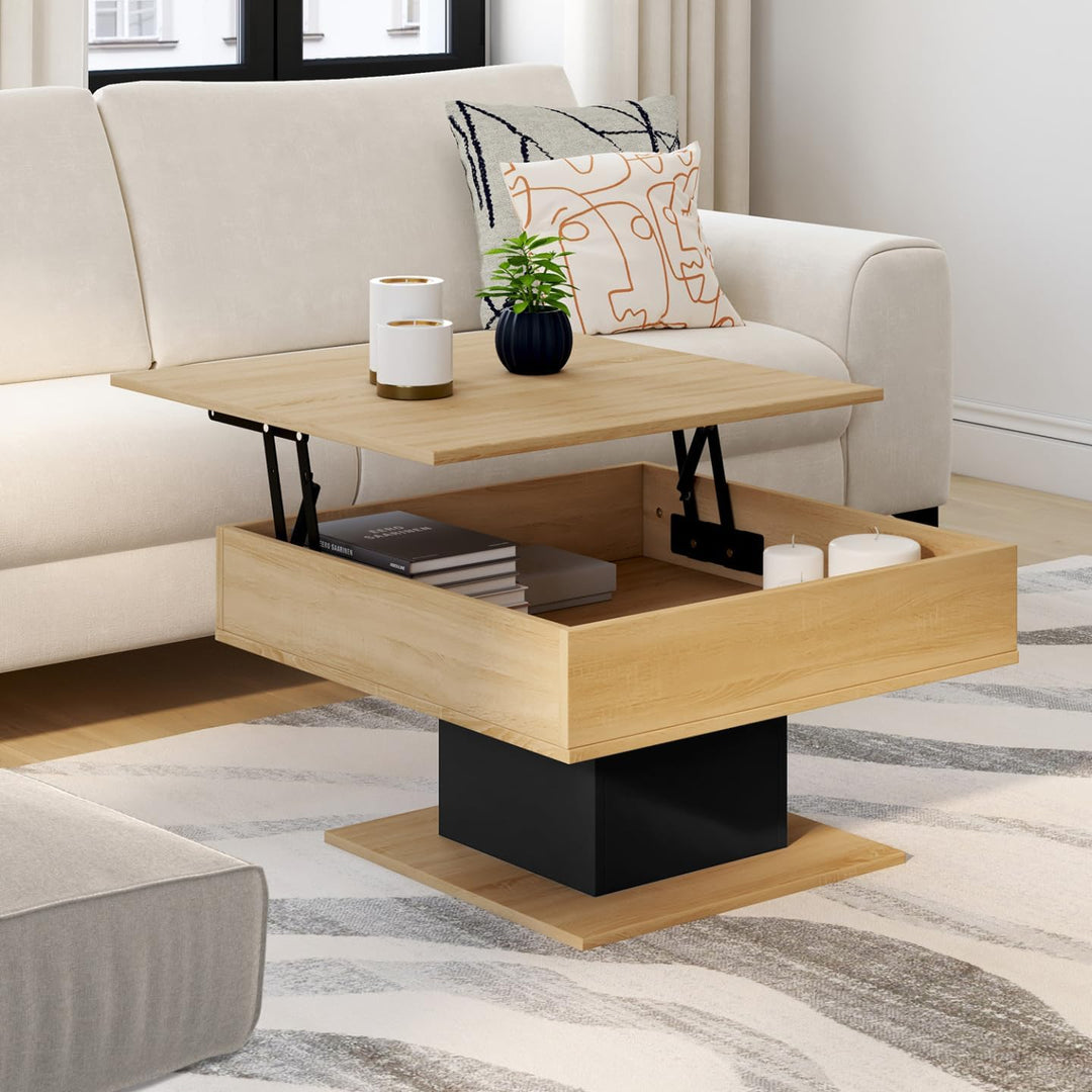 IDMarket - Couchtisch, aufklappbare Platte, Eden, quadratisch, Holz und Schwarz