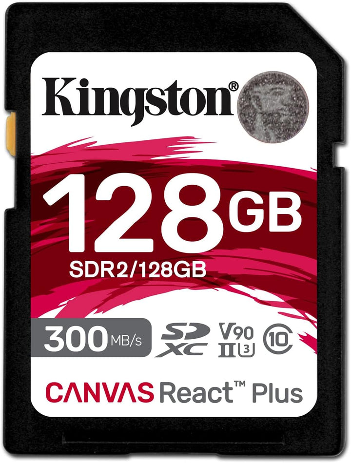 Kingston Canvas React Plus 128GB SDXC Speicherkarte UHS-II 300R/260W U3 V90 für Full HD/4K/8K - SDR2