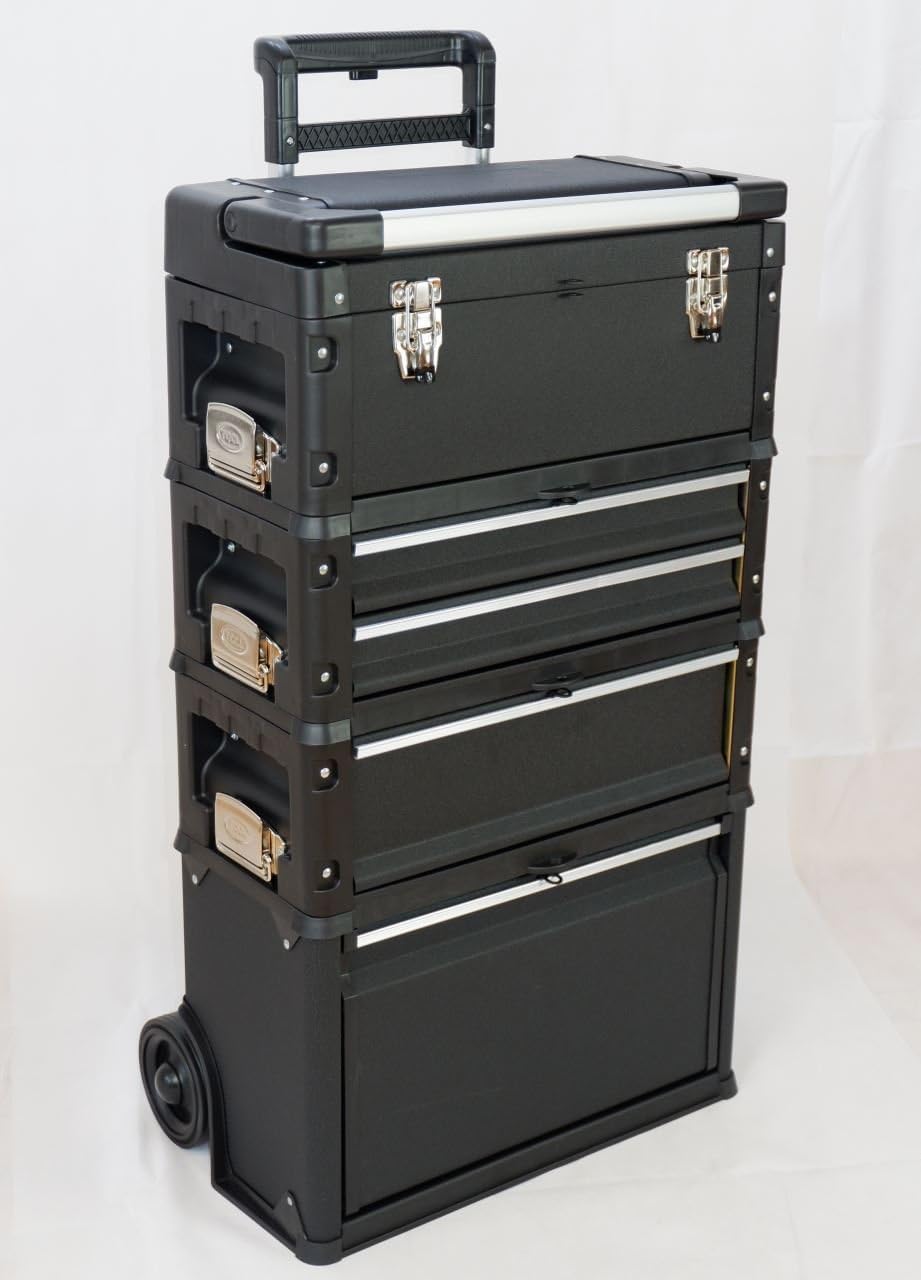 ASS Metall Werkzeugtrolley Werkstattwagen XXL Type: C1-B BLACK EDITION schwarz mit Schubladenverrieg