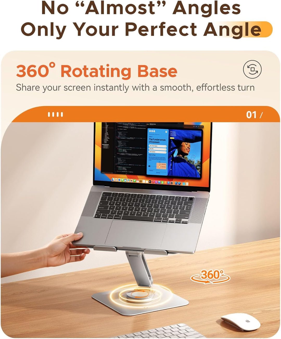 ORICO Laptop Ständer Höhenverstellbar mit 360° Drehsockel, Faltbarer Ergonomischer Notebook Ständer