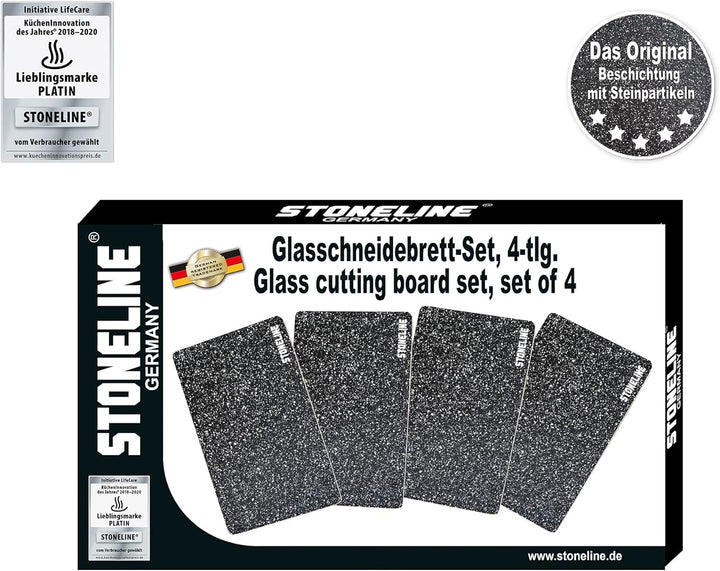 Stoneline Glas Schneidebrett, Schneidbretter Set 4-teilig, 25 x 15 cm, Stoneline Optik, hitzebeständ