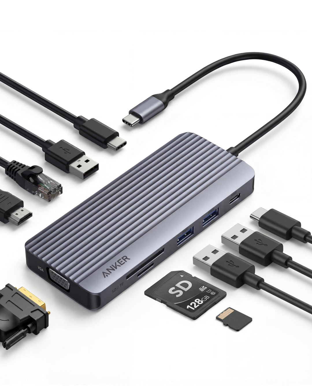 Anker Dual-Display USB-C Hub (10-in-1), 4K@30Hz HDMI Display mit 100W Max Power Delivery, 5 Gbit/s U
