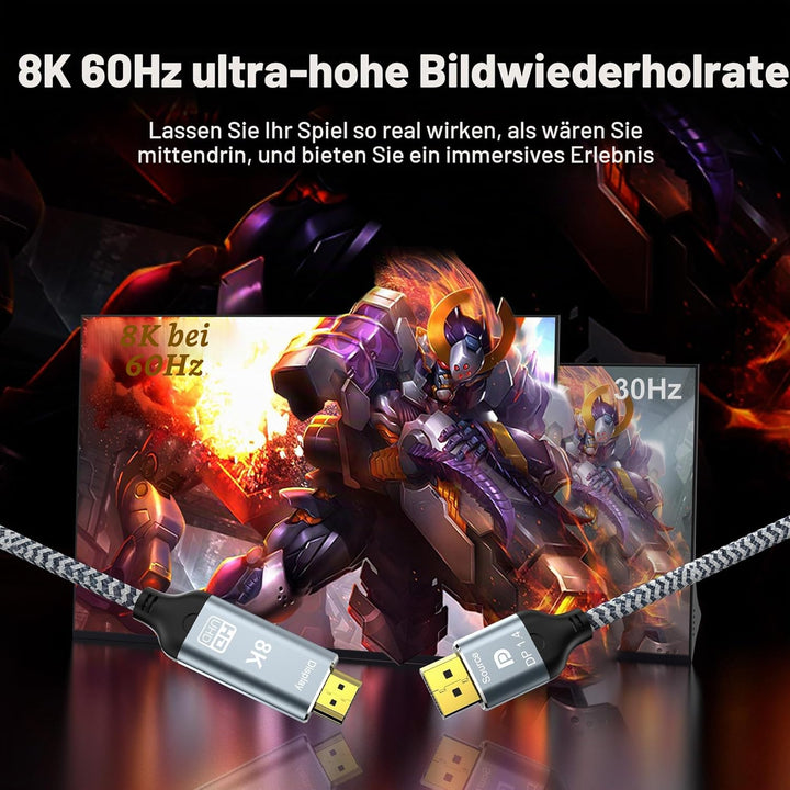 DisplayPort auf HDMI 8K Kabel, 8K @ 60Hz 4K @ 120Hz unidirektional DP1.4 (Quelle) auf HDMI 2.1 (Disp