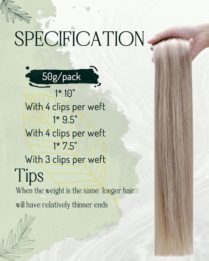 RUNATURE Clip in Extensions Echthaar Blond Highlights 50cm 3Pcs Glatt Echthaar Extensions Clip Dunke