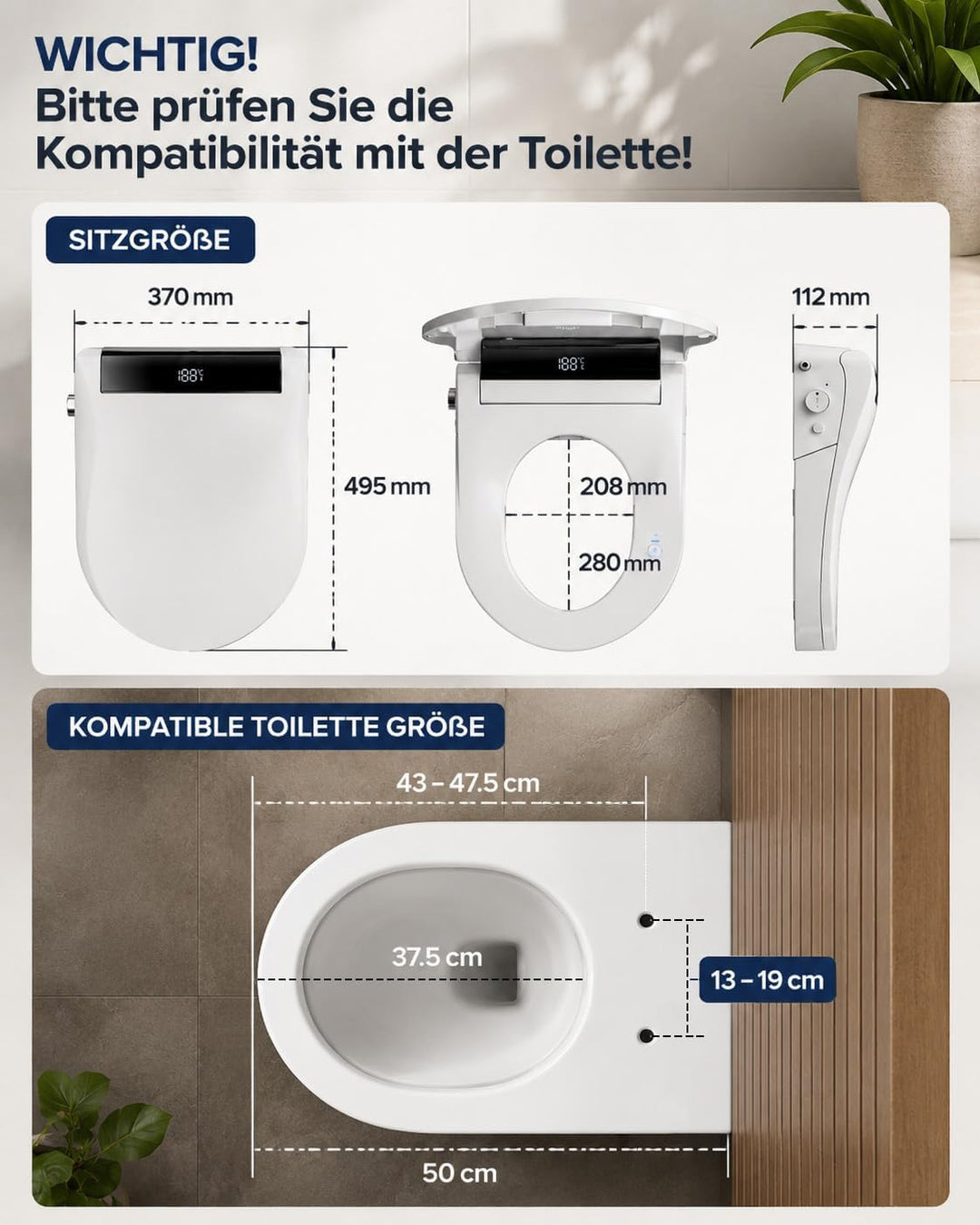 Smart Toilettensitz Bidet mit Doppel-Sprüharme, Japanische Toilette Sitz Beheizbare Klobrille, Dusch