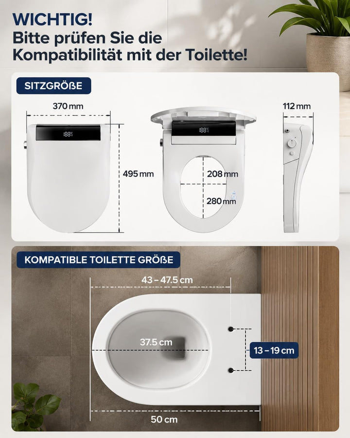 Smart Toilettensitz Bidet mit Doppel-Sprüharme, Japanische Toilette Sitz Beheizbare Klobrille, Dusch