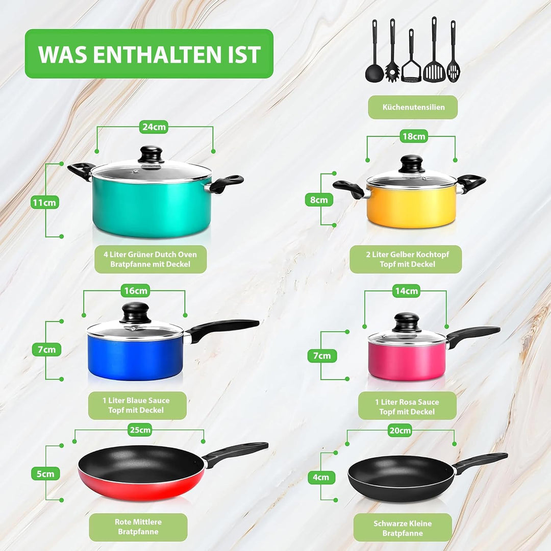 NutriChef Töpfe und Pfannen Set, Kochgeschirr Set 15-Teilig, Antihaft Cookware Set Inkl. Topfset, Pf