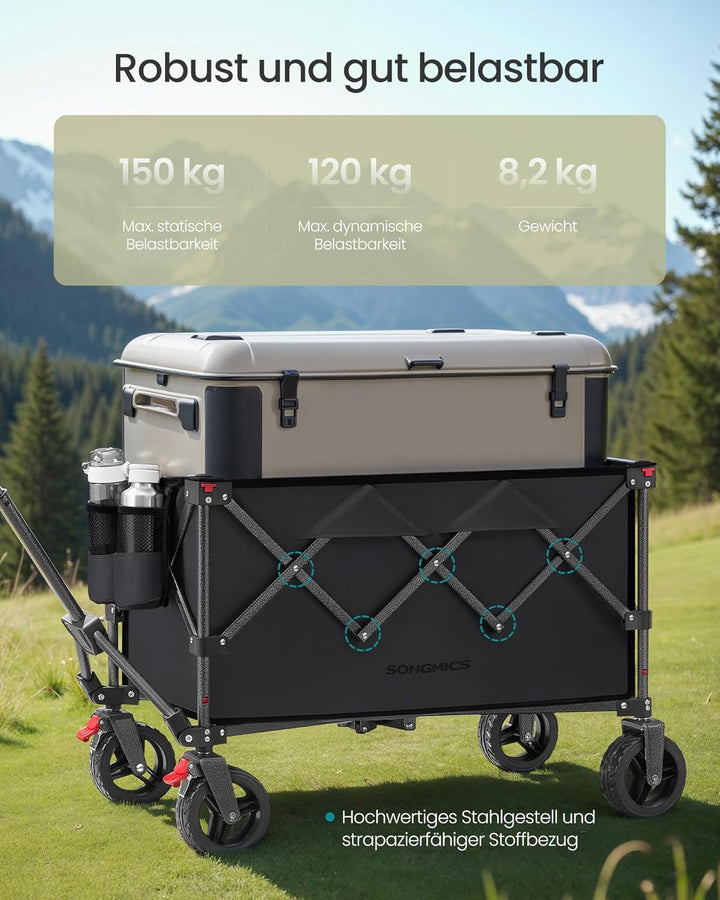 SONGMICS Handwagen faltbar, Bollerwagen, Gartenwagen, Campingwagen mit Griff, 4 abnehmbaren Rollen,