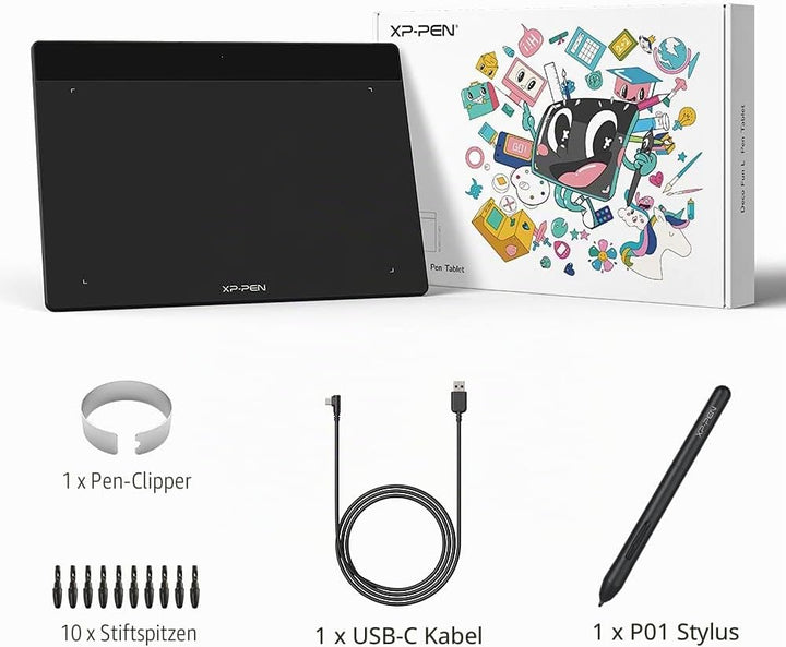 XP-PEN Deco Fun S Grafiktablett mit passivem Stylus-Stift, 8192 Stufen mit 60°-Neigung, 15,2 x 10,2