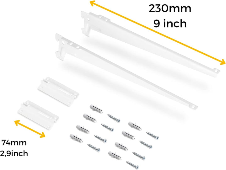 Emuca - Wandbefestigungsplatten und Jagmet-Regalträger, 230, Weiss, Stahl 230mm 4 Platten + Stützen,
