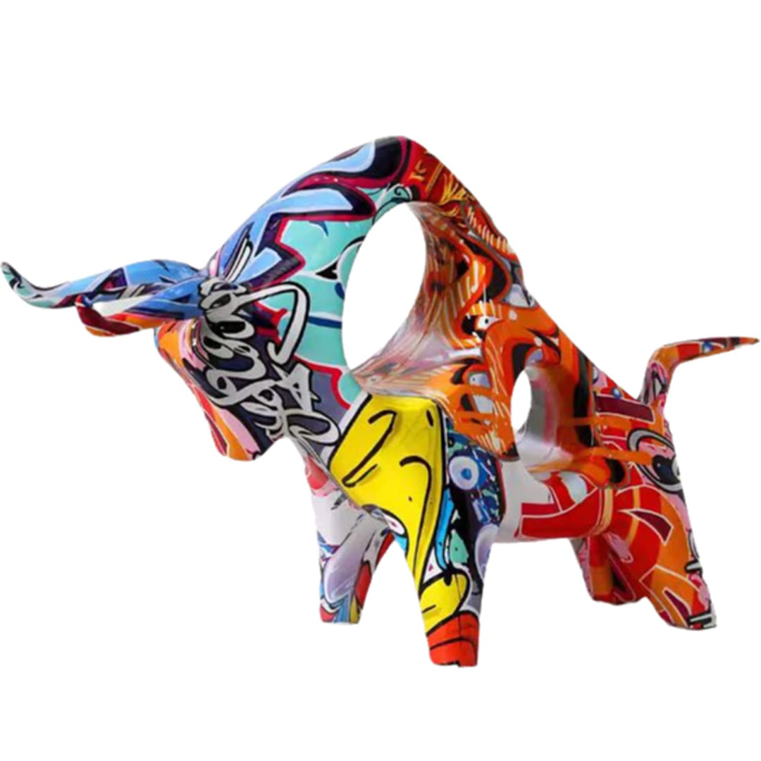 PIGPIGFLY Stier Statue,Graffiti-Ornamente,Harz Paar Katzen,Deko Wohnzimmer,Home Store Dekoration, Bü