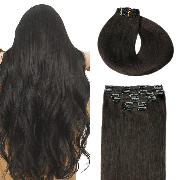 SURNEL Echthaar Extensions Clip in Aus Schwarz Haarverlangerung Echthaar Clip in Glatt Haar Extensio