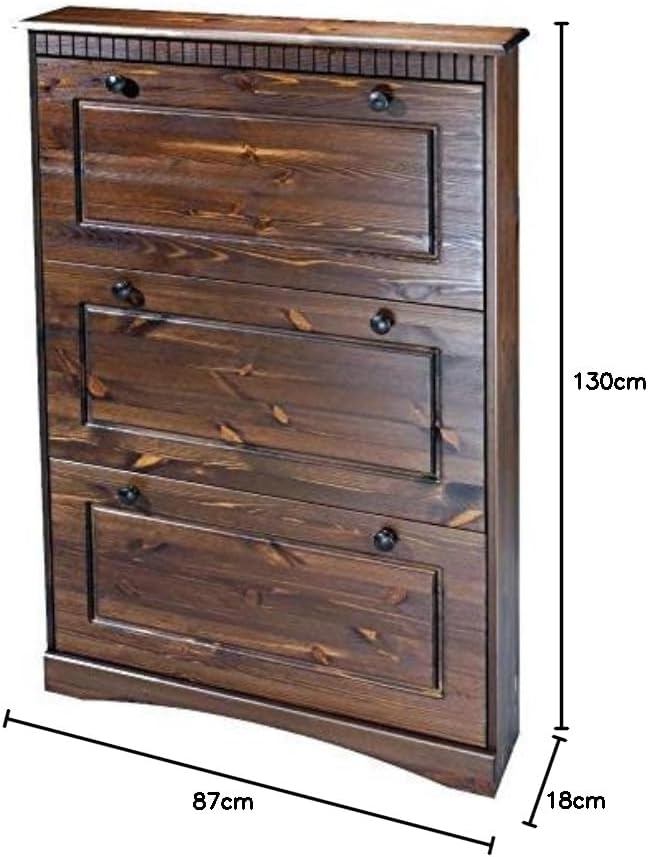 clever-moebel Schuhschrank kolonial Massiv Kiefer mit 3 Klappen, Schrank NEU 3 Klappen Kolonial, 3 K