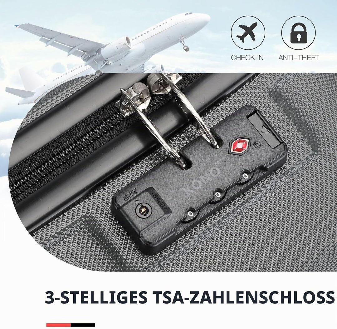 KONO Koffer Trolley Hartschale Handgepäck Zwillingsrollen Leichtgewicht ABS Kabinentrolley Reisekoff