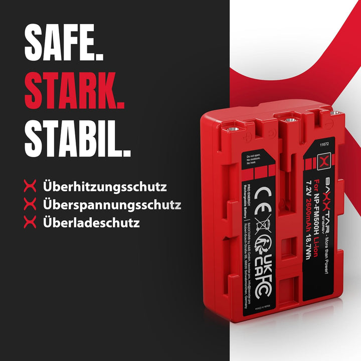2X Baxxtar PRO - Ersatz für Akku Sony NP-FM500H (echte 2040mAh UL-Zertifikat) mit Infochip - kompati