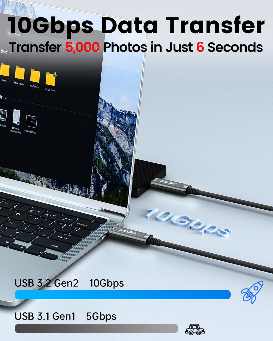 Glasfaser USB C auf USB C Kabel 10M, 10Gbps USB 3.2 High-Speed Datenübertragung Aktives Optisches US